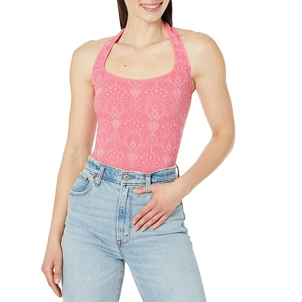 Free People with Love Bodysuit Women's XS Pink Printed Stretch One Piece GBO1792